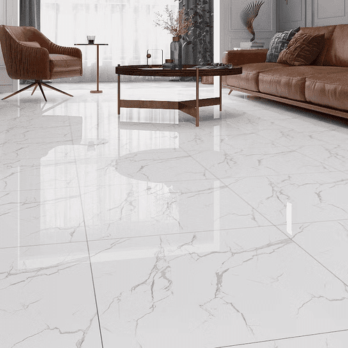 Carrara White Glazed Polished Porcelain Floor Tile - 600 x 600mm - Image 2