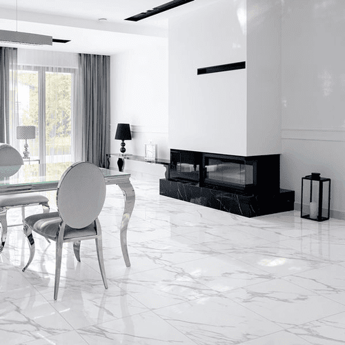 Carrara White Glazed Polished Porcelain Floor Tile - 600 x 600mm - Image 3