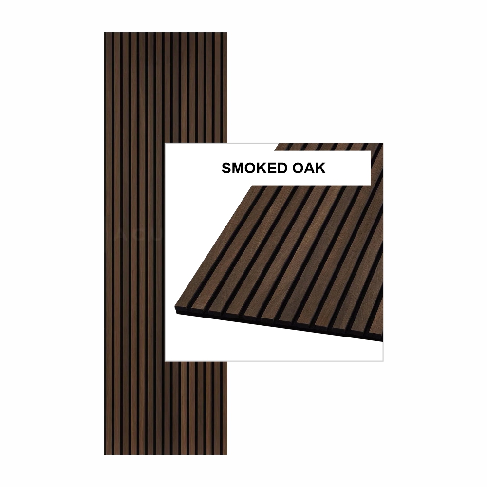 Acoustic Wood Slatted Wall Panel 600 × 2400mm - Smoked Oak - Image 2